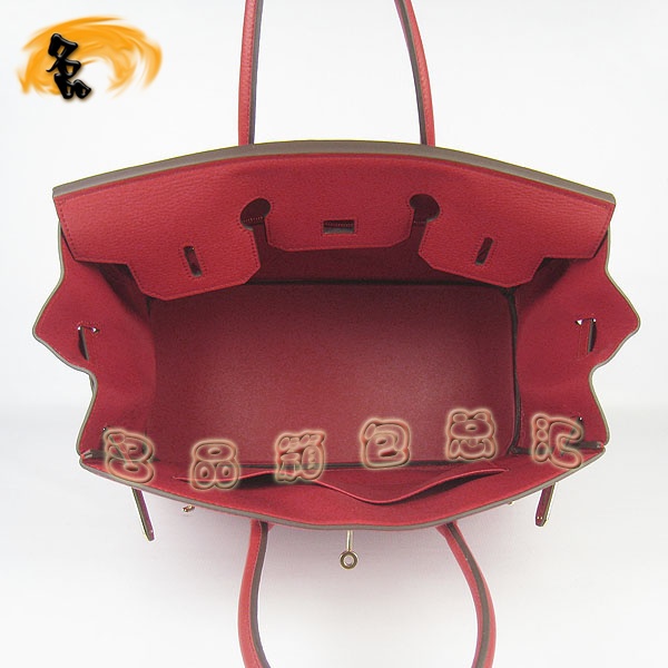 6089 Hermes Birkin 鉑金包 愛馬仕荔枝紋35 時尚手提包 Hermes女包 紅色金扣