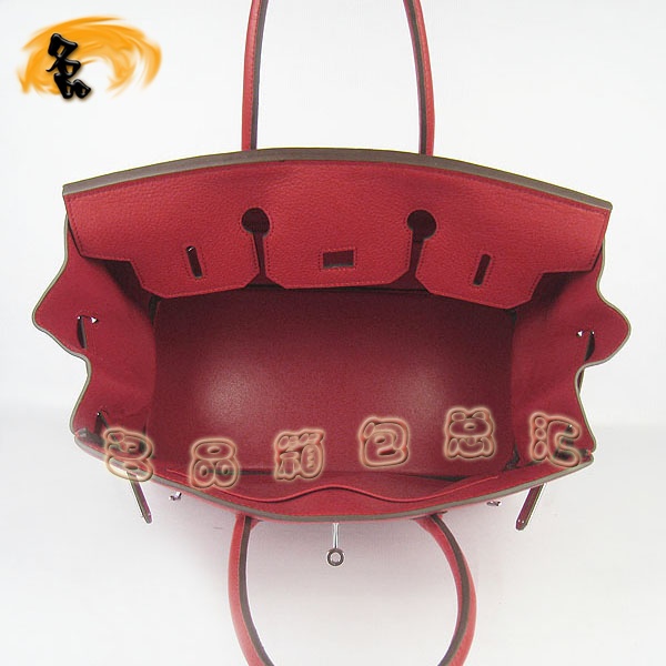 6089 Hermes Birkin 鉑金包 愛馬仕荔枝紋35 時尚手提包 Hermes女包 紅色銀扣