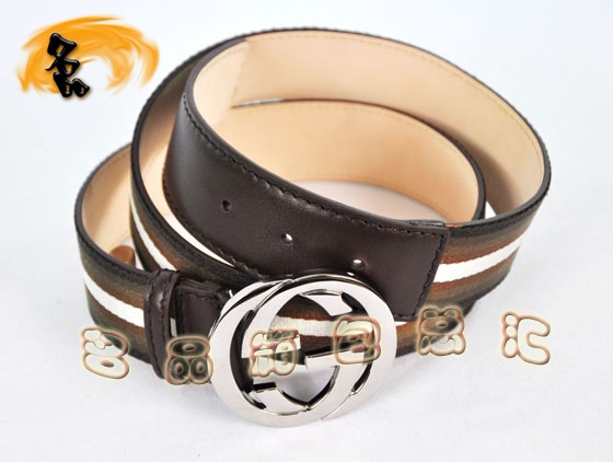 114984 Gucci最新款 男士皮帶 Gucci皮帶 Gucci腰帶 彩條帆布配高檔牛皮