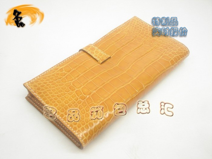 06187 Hermes最新款 Hermes真鱷魚皮 時尚女士錢夾 愛馬仕長款錢包 黃色 實時報價