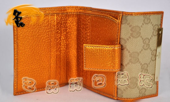 112716 Gucci經(jīng)典雙G花布時(shí)尚女士錢夾 Gucci短款錢包 Gucci女包 杏配橙色