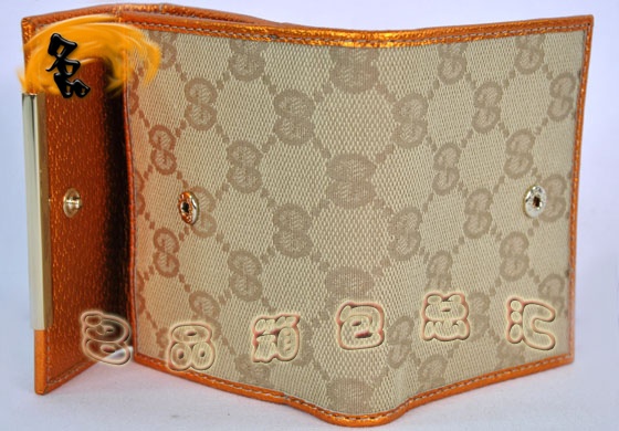 112716 Gucci經(jīng)典雙G花布時(shí)尚女士錢夾 Gucci短款錢包 Gucci女包 杏配橙色