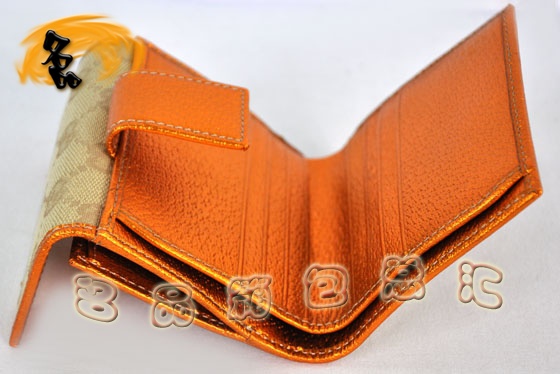 112716 Gucci經(jīng)典雙G花布時(shí)尚女士錢夾 Gucci短款錢包 Gucci女包 杏配橙色