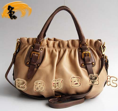 80066 正品品質 Prada最新款 進口牛皮時尚女包 Prada斜挎包 Prada手提包 米白色