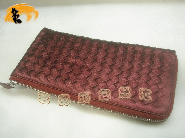 08670 Bottega Veneta羊皮手工編織錢包 BV女包 Bottega Veneta長款錢包 棗紅色