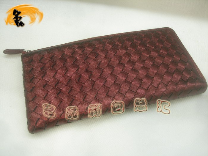 08670 Bottega Veneta羊皮手工編織錢包 BV女包 Bottega Veneta長款錢包 棗紅色