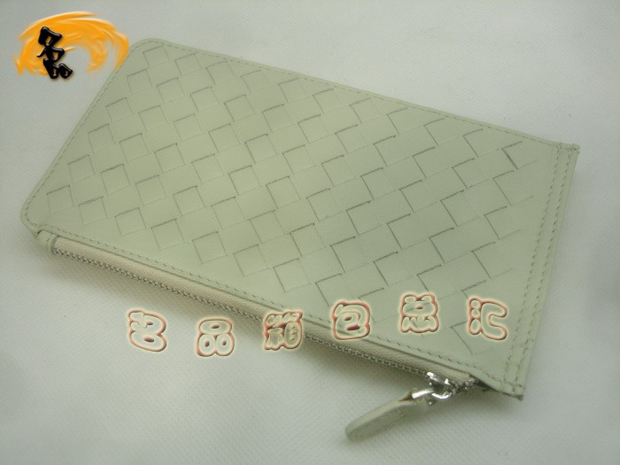 08691 Bottega Veneta羊皮手工編織錢包 BV卡夾 Bottega長款錢包 卡包 米白色