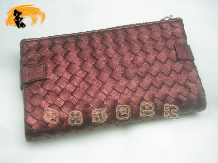 08754 Bottega Veneta羊皮編織錢包 BV手拿包 Bottega長款錢包 卡包 棗紅色