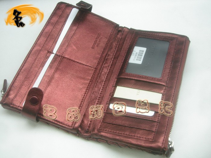 08754 Bottega Veneta羊皮編織錢包 BV手拿包 Bottega長款錢包 卡包 棗紅色