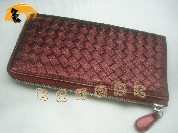 08832 Bottega Veneta羊皮手工編織錢包 BV女包 Bottega Veneta長款錢包 棗紅色