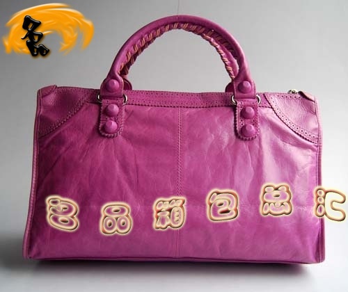 084824 Balenciaga手提包 最新款皮釘花邊牛皮時尚休閑女包 巴黎世家女包 桃紅色