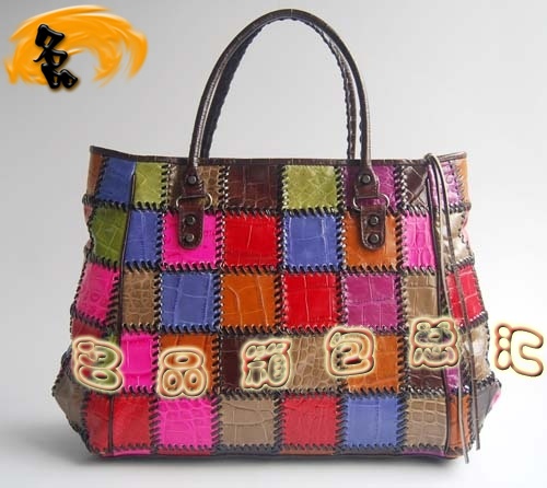 084610 Balenciaga最新款 拼色牛皮鱷魚紋時尚女士手提包 巴黎世家女包 深啡色