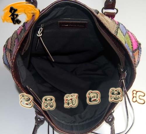 084610 Balenciaga最新款 拼色牛皮鱷魚紋時尚女士手提包 巴黎世家女包 深啡色