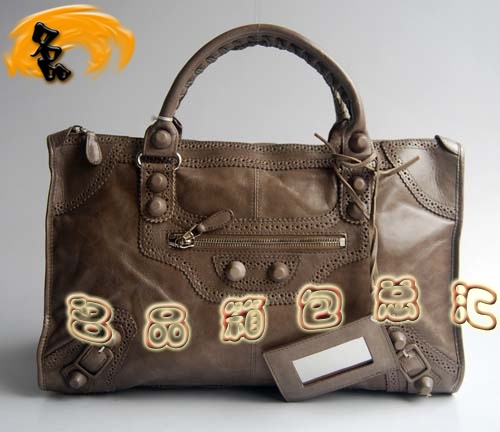 084824 Balenciaga手提包 最新款皮釘花邊牛皮時尚休閑女包 巴黎世家女包 銀灰色