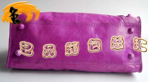 084828 Balenciaga皮釘花邊牛皮時尚休閑女包 巴黎世家最新款手提包 女包 粉紫色
