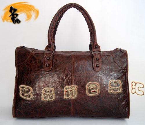 084324 Balenciaga單肩包 Balenciaga羊皮女包 機車包 巴黎世家手提包 啡色