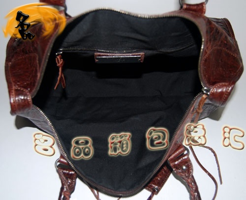 084324 Balenciaga單肩包 Balenciaga羊皮女包 機車包 巴黎世家手提包 啡色