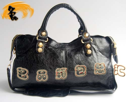 084328B Balenciaga單肩包 機車包 巴黎世家手提包 進口羊皮大金釘女包 黑色