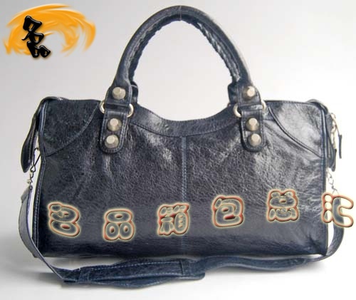 084328A Balenciaga單肩包 機車包 巴黎世家手提包 進口羊皮大銀釘女包 深藍色