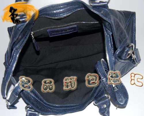 084328A Balenciaga單肩包 機車包 巴黎世家手提包 進口羊皮大銀釘女包 深藍色