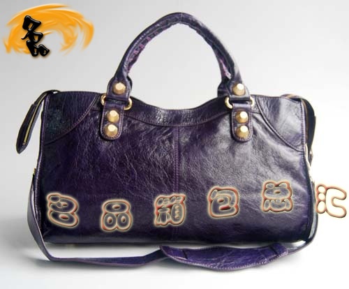 084328B Balenciaga機車包 單肩包 巴黎世家手提包 進口羊皮大金釘女包 深紫色