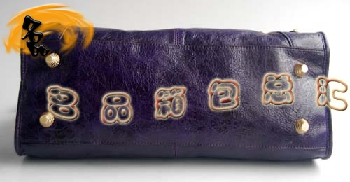 084328B Balenciaga機車包 單肩包 巴黎世家手提包 進口羊皮大金釘女包 深紫色