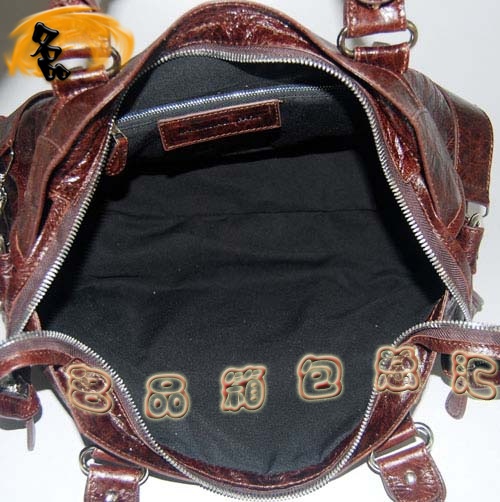 084328A Balenciaga單肩包 機車包 巴黎世家手提包 進口羊皮大銀釘女包 啡色