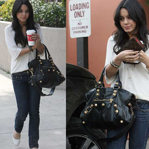 084332B Balenciaga機車包 單肩包 巴黎世家手提包 進口羊皮大金釘時尚女包 黑色