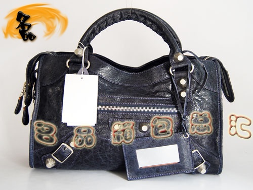 084332A Balenciaga機車包 單肩包 巴黎世家手提包 進口羊皮大銀釘時尚女包 深紫色