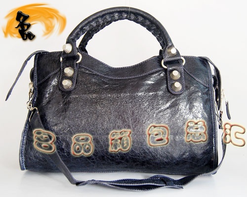 084332A Balenciaga機車包 單肩包 巴黎世家手提包 進口羊皮大銀釘時尚女包 深紫色