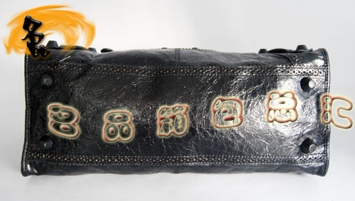 084828 1:1品質(zhì) Balenciaga機(jī)車包 女士單肩包 巴黎世家羊皮花邊皮釘手提包 黑色