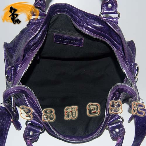 084828 1:1品質 Balenciaga機車包 女士單肩包 巴黎世家羊皮花邊皮釘手提包 紫色