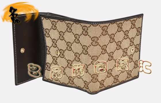 245727 Gucci經典雙G花布錢包 Gucci女士錢夾 Gucci錢包 古奇卡包 杏配啡色