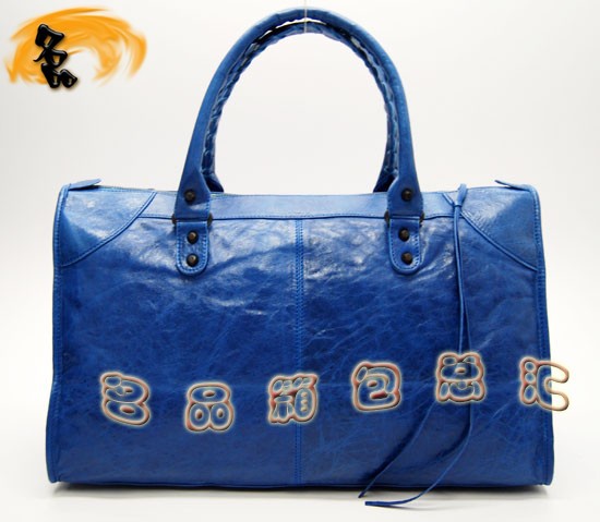 084324 Balenciaga機車包 巴黎世家手提包 單肩包 進口羊皮時尚休閑女包 藍色