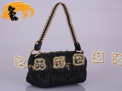 BL0651 普拉達最新款褶皺羊皮女包 Prada手拎包 Prada單肩包 原版一比一品質 黑色