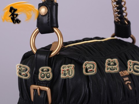 BL0651 普拉達最新款褶皺羊皮女包 Prada手拎包 Prada單肩包 原版一比一品質 黑色