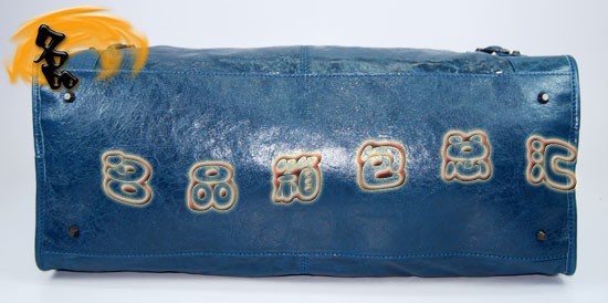 084334 Balenciaga機車包 單肩包 巴黎世家手提包 進口羊皮大金釘時尚女包 寶藍色