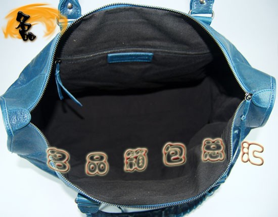 084334 Balenciaga機車包 單肩包 巴黎世家手提包 進口羊皮大金釘時尚女包 寶藍色