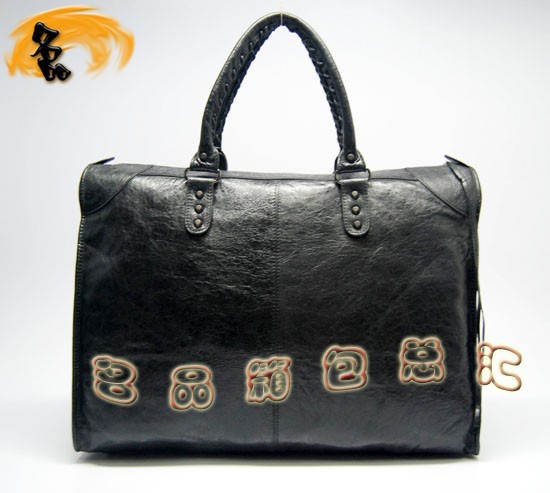 084334 Balenciaga機車包 單肩包 巴黎世家手提包 進口羊皮大金釘時尚女包 黑色