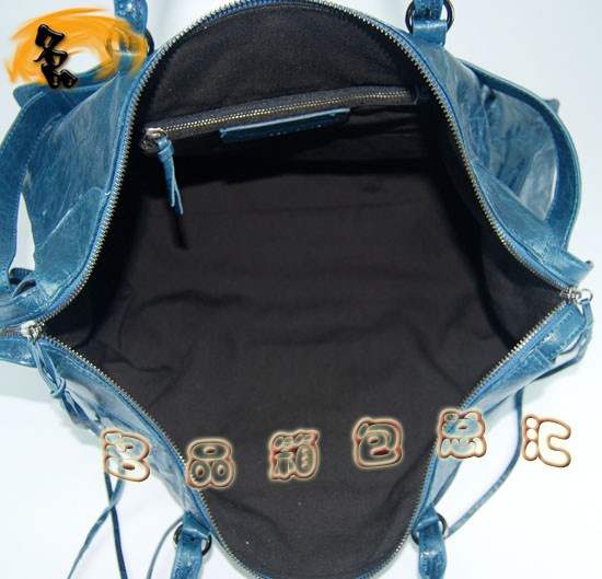 084340 Balenciaga機車包 單肩包 巴黎世家手提包 進口羊皮時尚女包 寶藍色