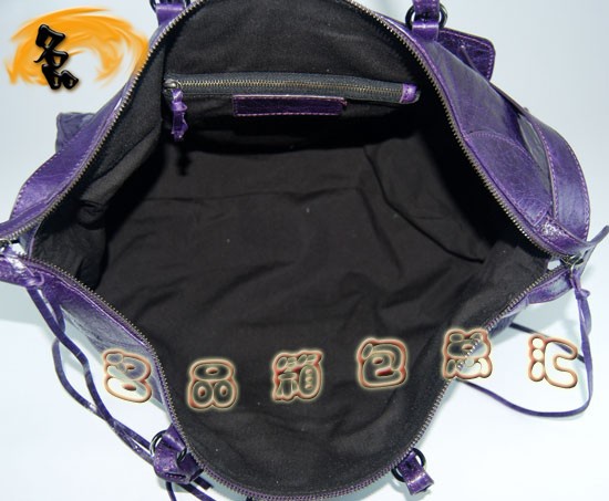 084340 Balenciaga機車包 手提包 巴黎世家單肩包 進口羊皮經典時尚女包 深紫色