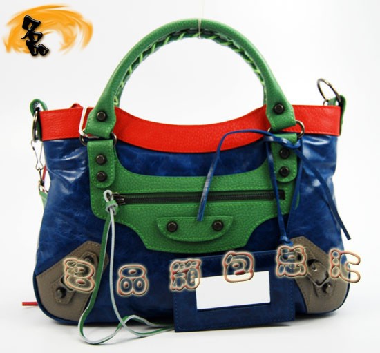 084331 巴黎世家手提包 Balenciaga女包 進口牛皮經典時尚女包 藍紅綠色