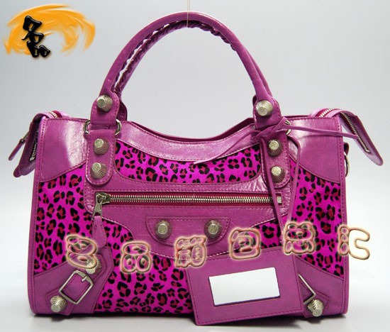 084332A Balenciaga機車包 巴黎世家單肩包 進口牛皮經典時尚女包 玫紅色