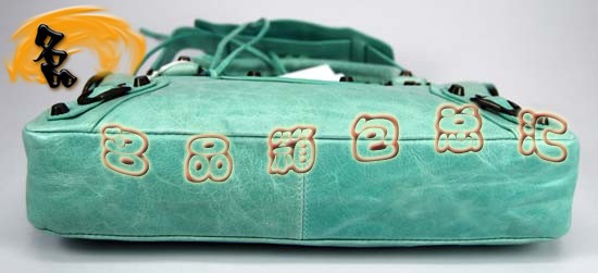 103208 巴黎世家單肩包 Balenciaga機車包 進口油皮時尚女包 手提包 湖水藍色