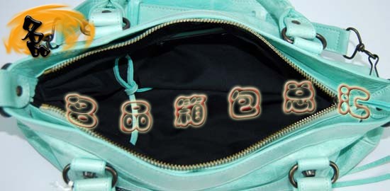 103208 巴黎世家單肩包 Balenciaga機車包 進口油皮時尚女包 手提包 湖水藍色