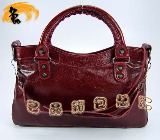 103208 巴黎世家機車包 Balenciaga單肩包 進口油皮時尚女包 手提包 酒紅色