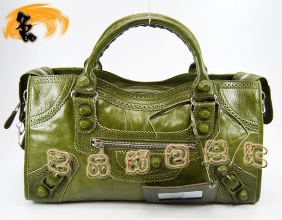 084828 Balenciaga單肩包 巴黎世家手提包 進(jìn)口牛皮經(jīng)典時(shí)尚女包 機(jī)車包 軍綠色