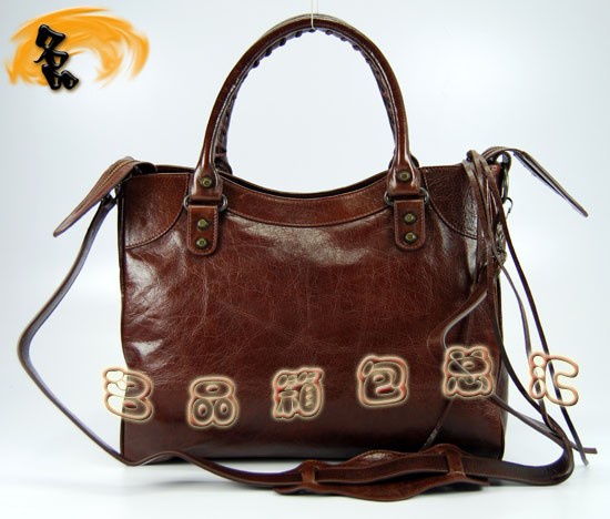 084616 Balenciaga機車包 巴黎世家單肩包 進口牛皮經典時尚女包 啡色