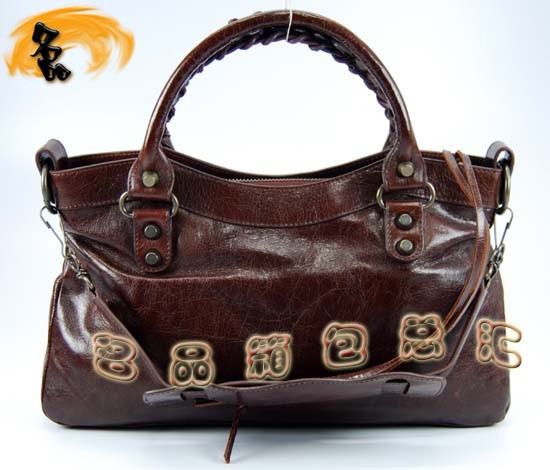 103208 巴黎世家單肩包 Balenciaga機(jī)車包 進(jìn)口油皮時尚女包 手提包 深啡色