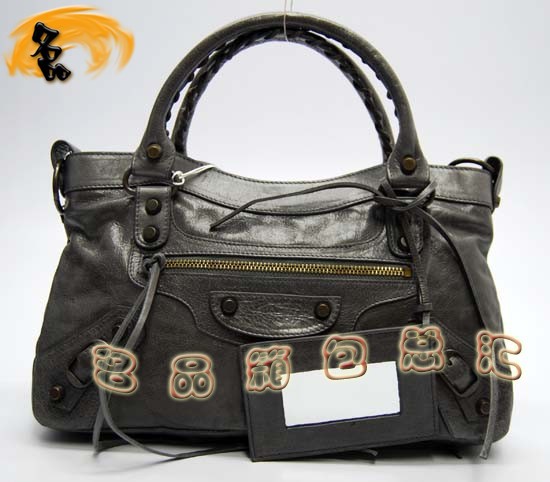 103208 巴黎世家單肩包 Balenciaga機(jī)車包 進(jìn)口油皮時(shí)尚女包 手提包 深灰色